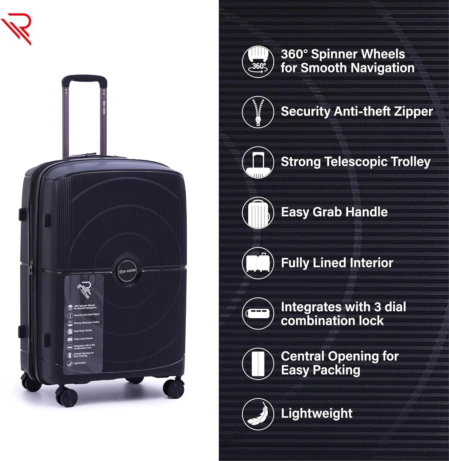 چمدان کابین PP، بدنه سخت سبک وزن، چمدان چرخ دار مسافرتی سری عمودی با چرخ های دوبل و قفل TSA (مشکی، سایز کابین 20 اینچی) (TBT22HCWLBL781)