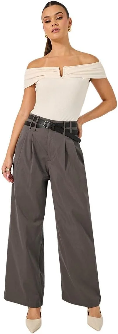 شلوار زنانه استایلی با کمر پهن و جزئیات کمربند ضربدری