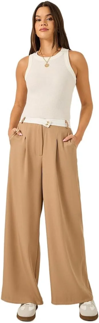 شلوار زنانه استایلی با کمر ضربدری و خط اتو