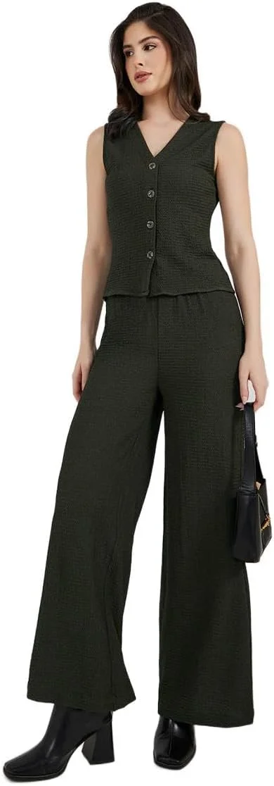 شلوار زنانه استایلی، پاچه گشاد با بافت خاص و کمر کشی