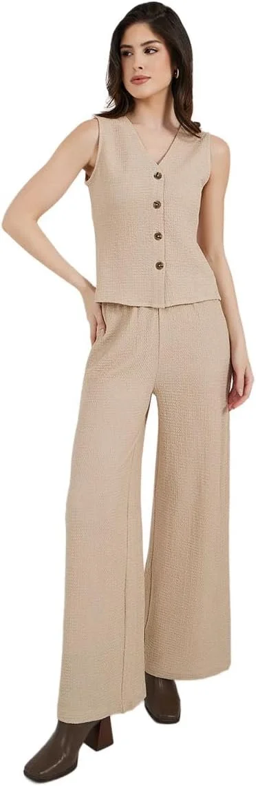 شلوار زنانه استایلی، پاچه گشاد با بافت دار و کمر کشی