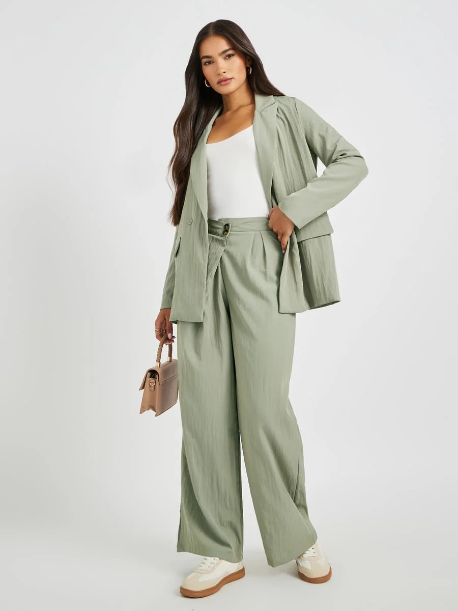 شلوار زنانه استایلی، توییل ساده، پلیسه دار، پاچه گشاد با کمر ضربدری