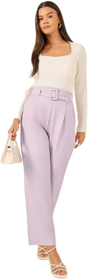 شلوار زنانه استایلی کمر بلند با فاق بلند و کمربند