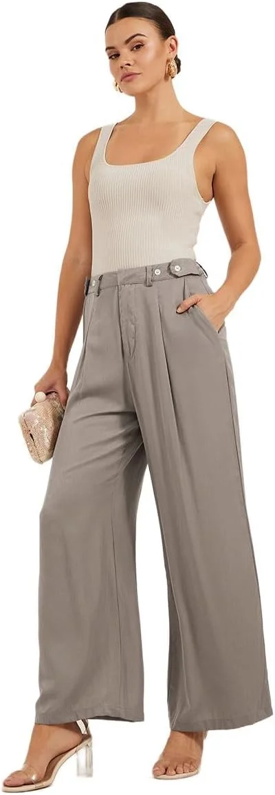 شلوار زنانه استایلی، پلیسه دار، پاچه گشاد با حلقه کمربند