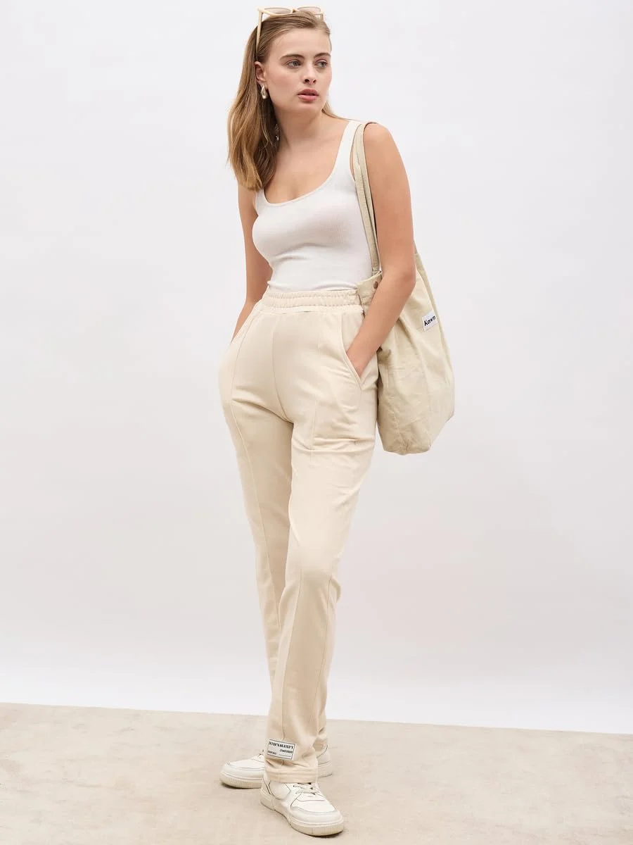 شلوار جاگر زنانه استایلی، فاق بلند، راسته با جیب