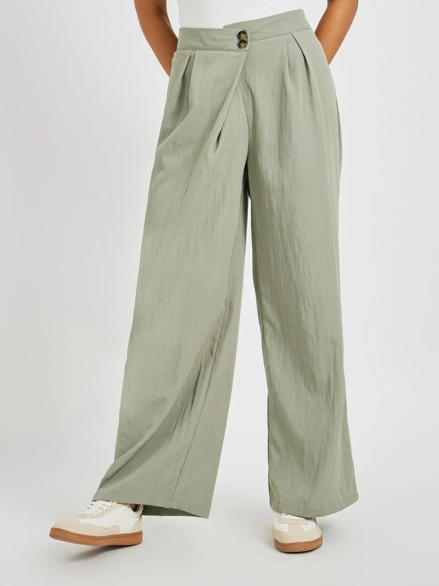 شلوار زنانه استایلی، توییل ساده، پلیسه دار، پاچه گشاد با کمر ضربدری