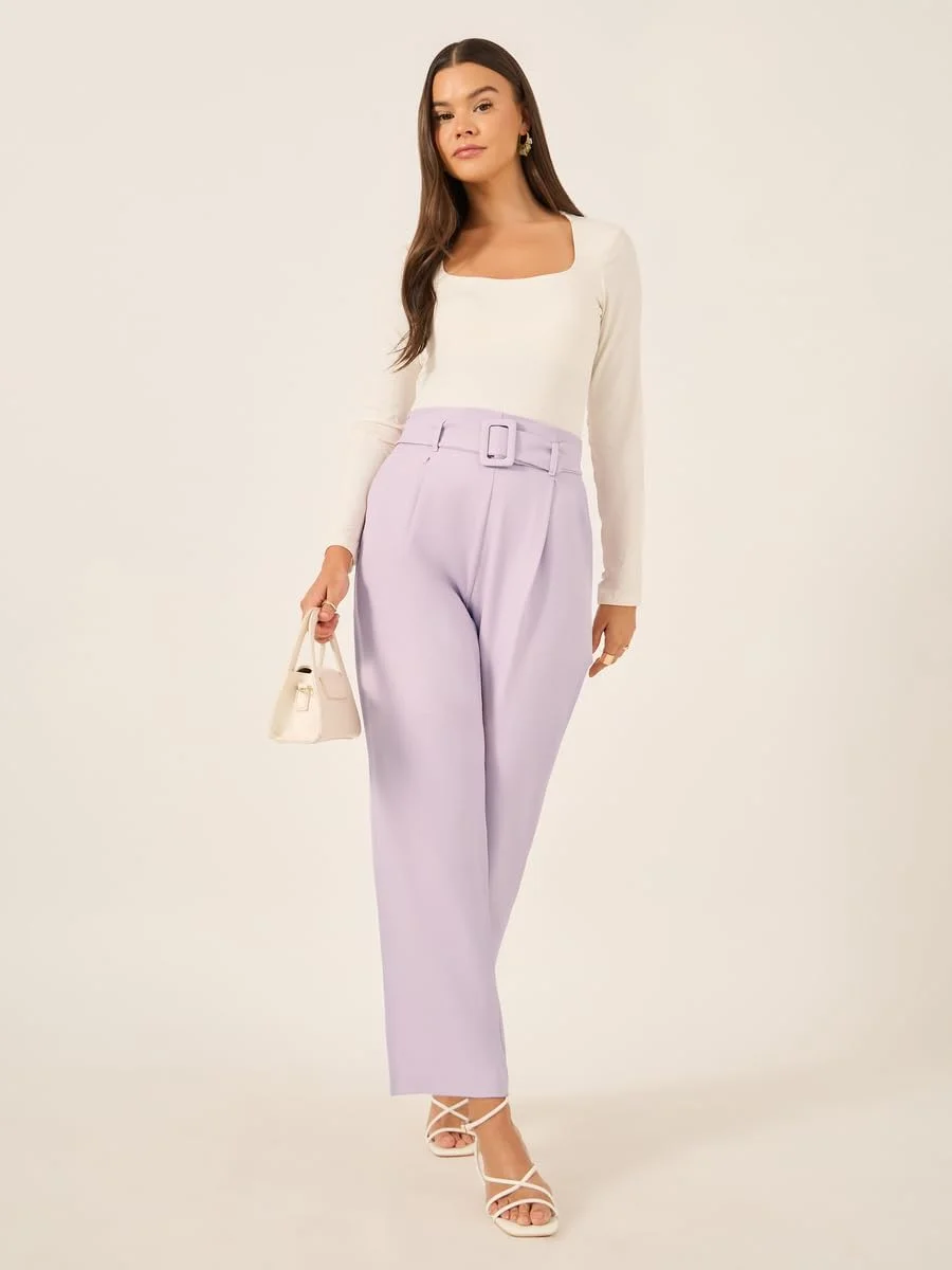 شلوار زنانه استایلی کمر بلند با فاق بلند و کمربند