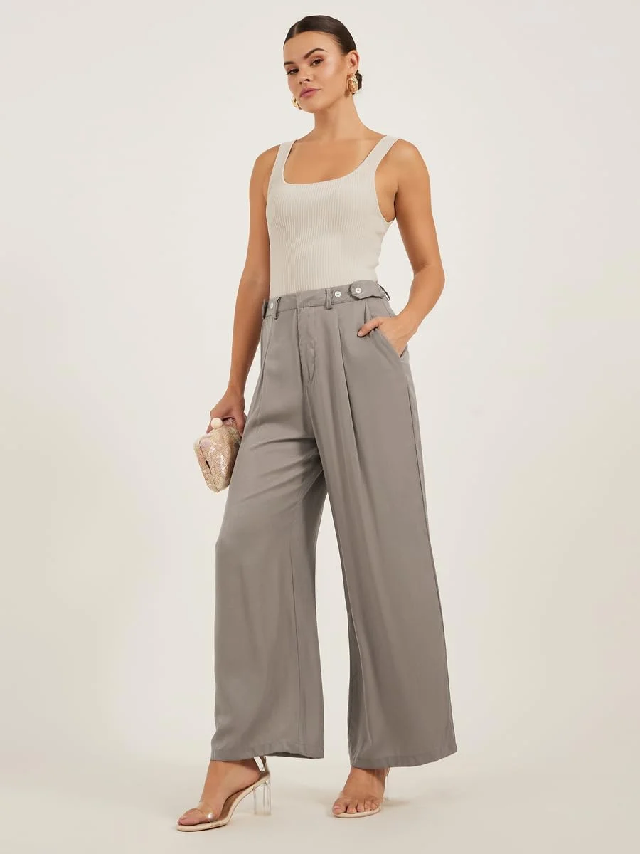 شلوار زنانه استایلی، پلیسه دار، پاچه گشاد با حلقه کمربند