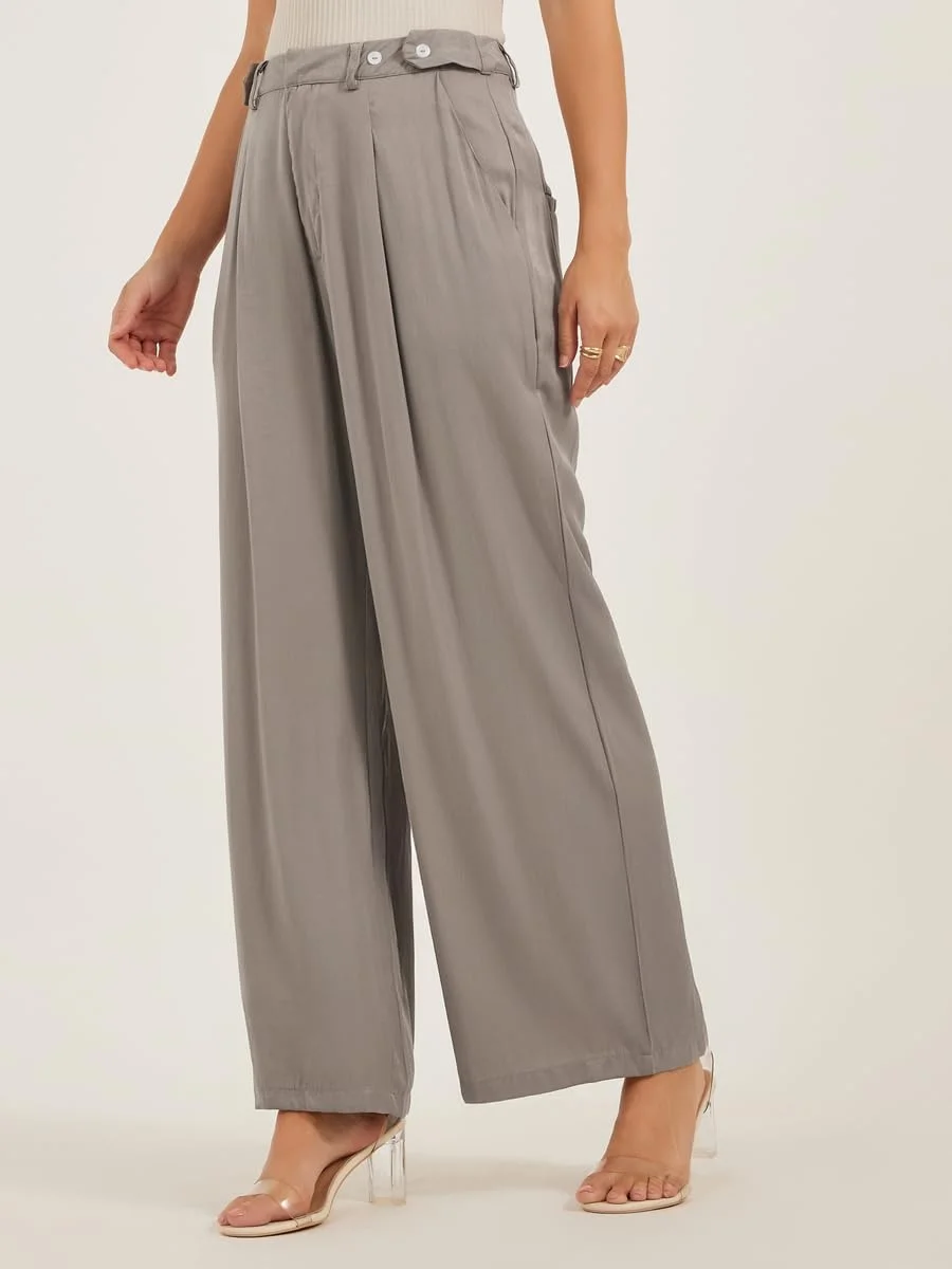 شلوار زنانه استایلی، پلیسه دار، پاچه گشاد با حلقه کمربند