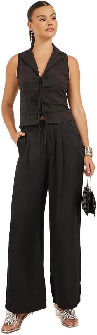 شلوار زنانه استایلی، پلیسه دار، پاچه گشاد با حلقه کمربند