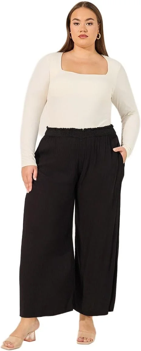 شلوار زنانه استایلی سایز بزرگ، طرح ساده، چروک، پاچه گشاد و قد تا مچ پا