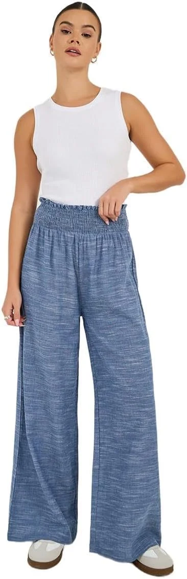 شلوار زنانه استایلی، کمر کشی فاق بلند، پاچه گشاد