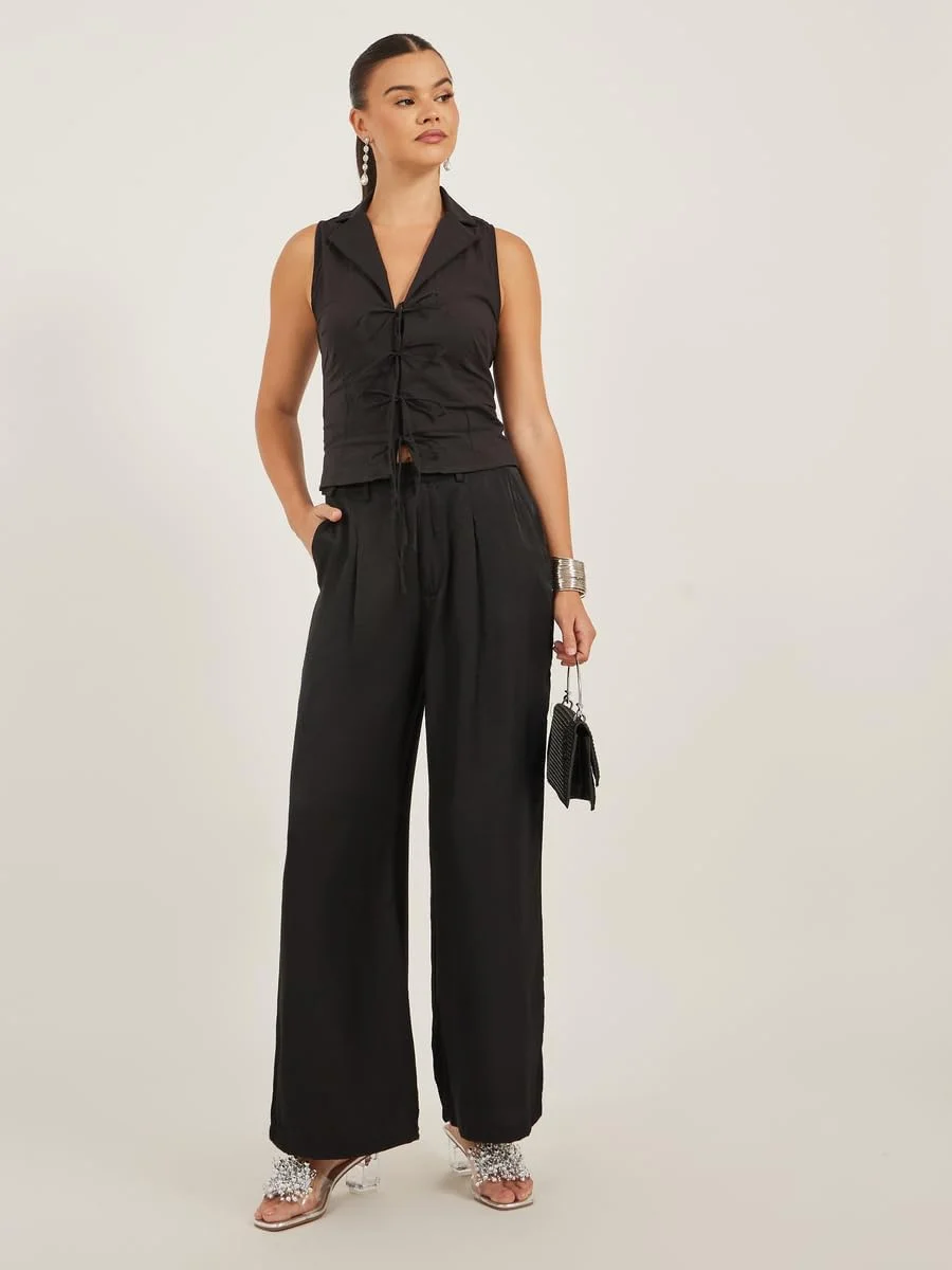 شلوار زنانه استایلی، پلیسه دار، پاچه گشاد با حلقه کمربند