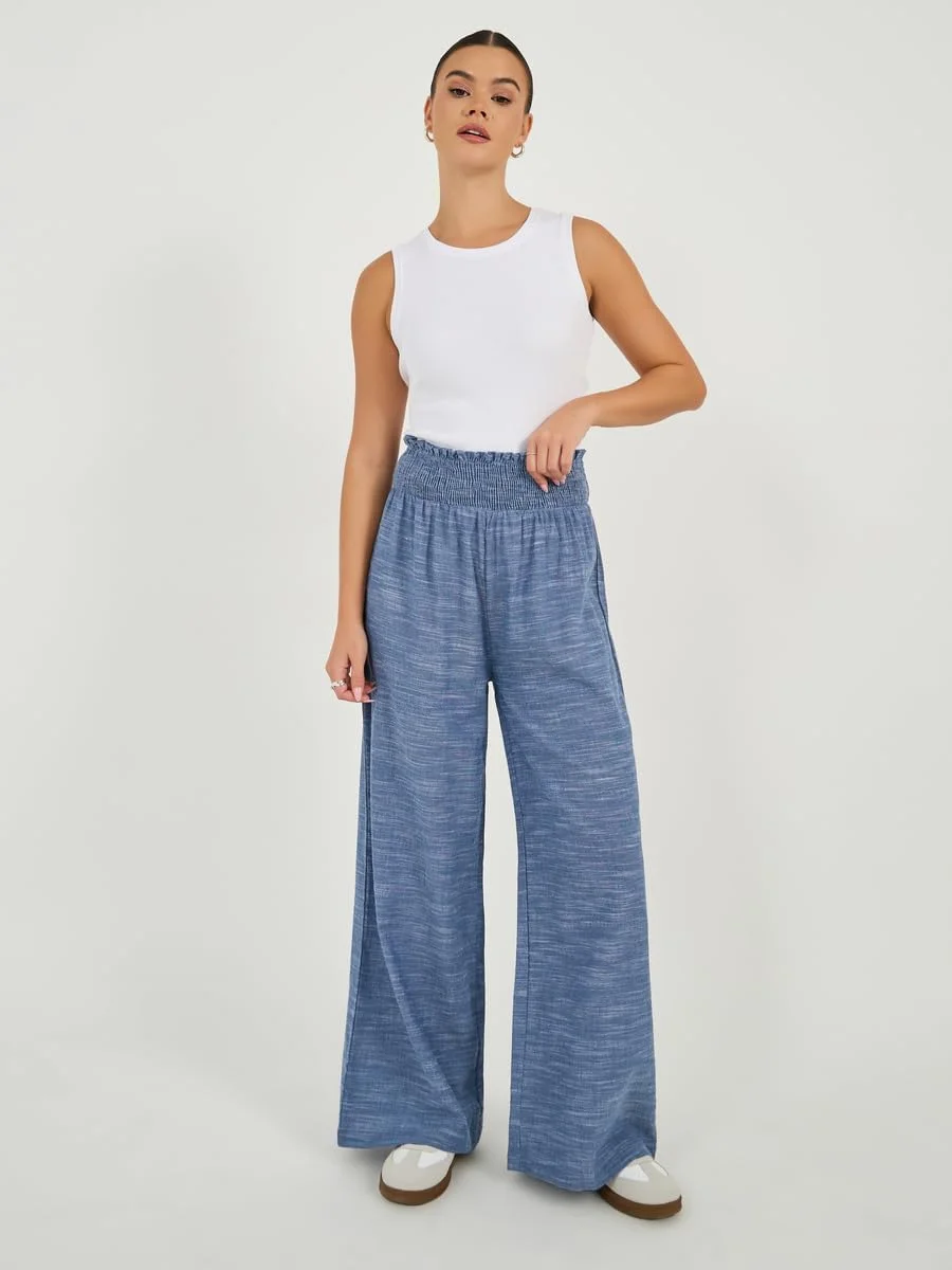 شلوار زنانه استایلی، کمر کشی فاق بلند، پاچه گشاد