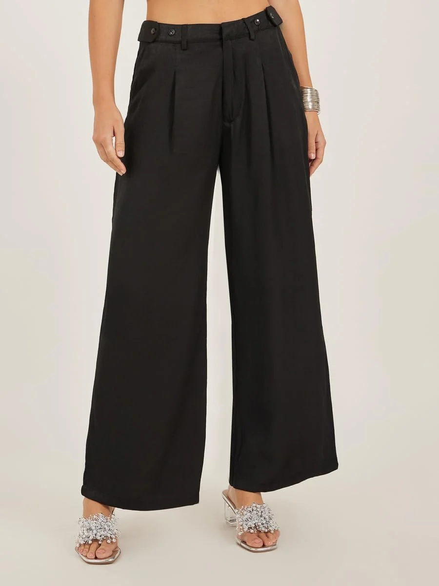 شلوار زنانه استایلی، پلیسه دار، پاچه گشاد با حلقه کمربند