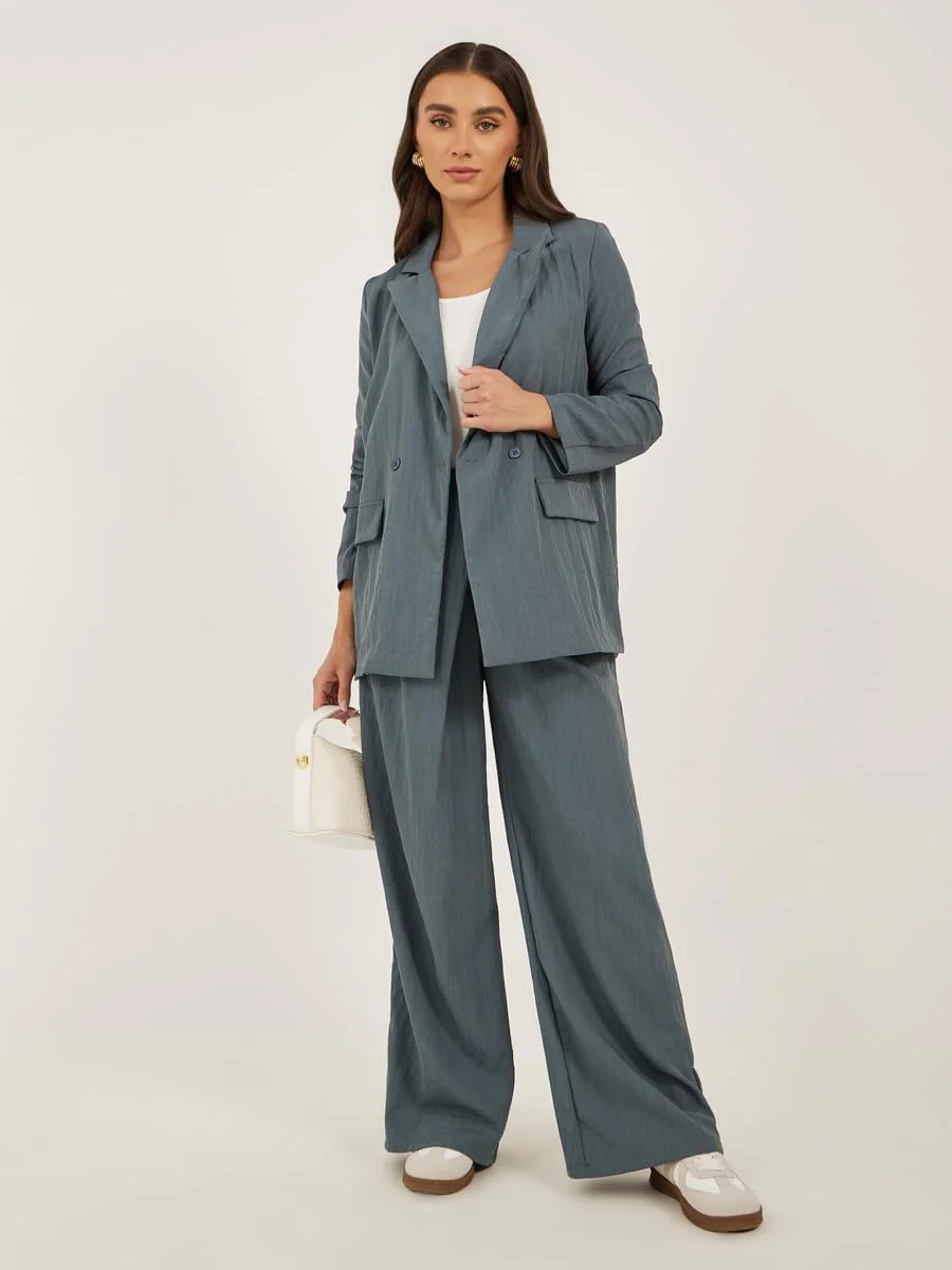 شلوار زنانه استایلی، توییل ساده، پلیسه دار، پاچه گشاد با کمر ضربدری