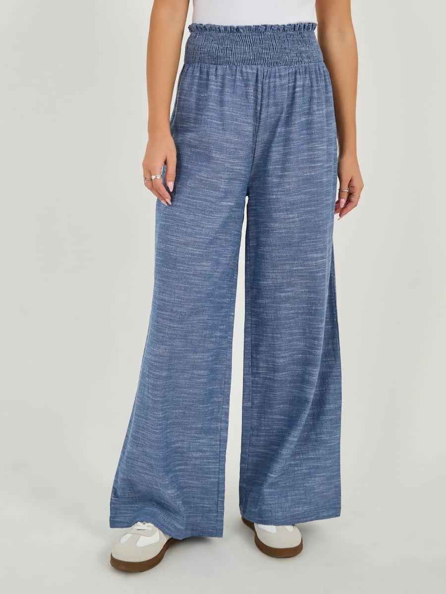 شلوار زنانه استایلی، کمر کشی فاق بلند، پاچه گشاد