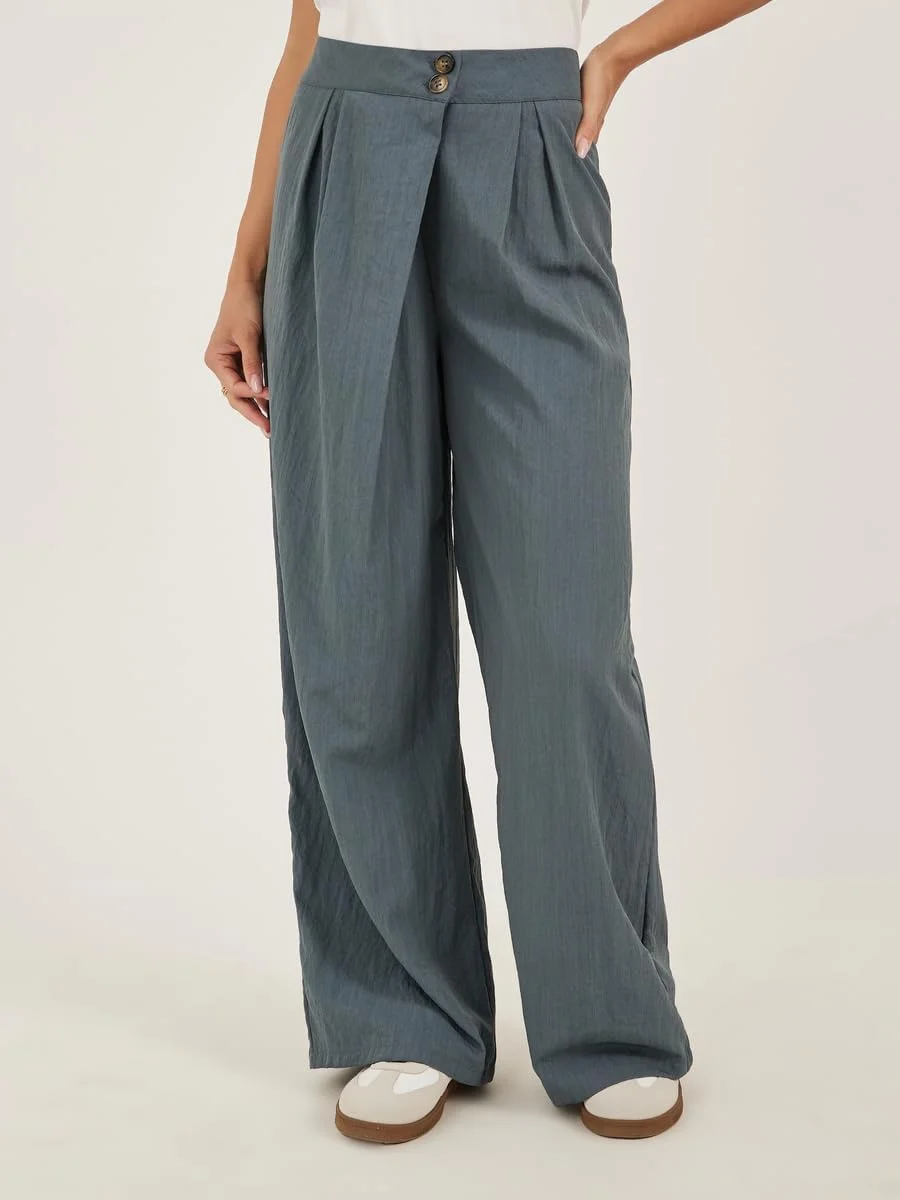 شلوار زنانه استایلی، توییل ساده، پلیسه دار، پاچه گشاد با کمر ضربدری