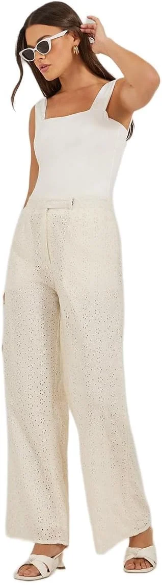 شلوار زنانه استایلی، کتان، پاچه گشاد، دارای جیب