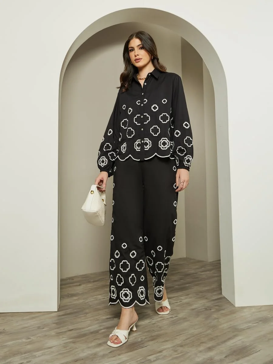 شلوار زنانه استایلی با طرح شیفلی و پاچه گشاد