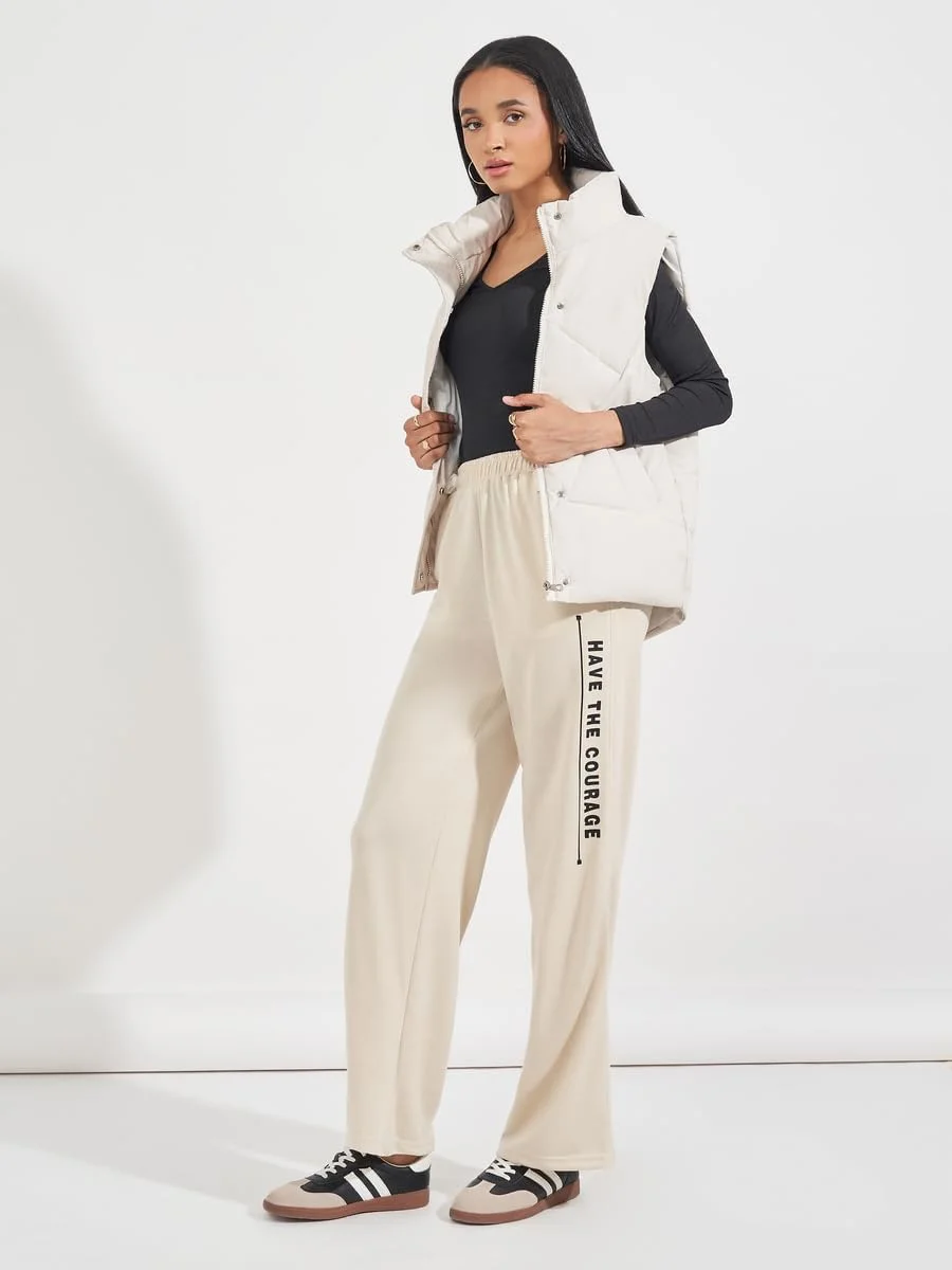 شلوار جاگر زنانه استایلی با کمر بلند و طرح نوشته