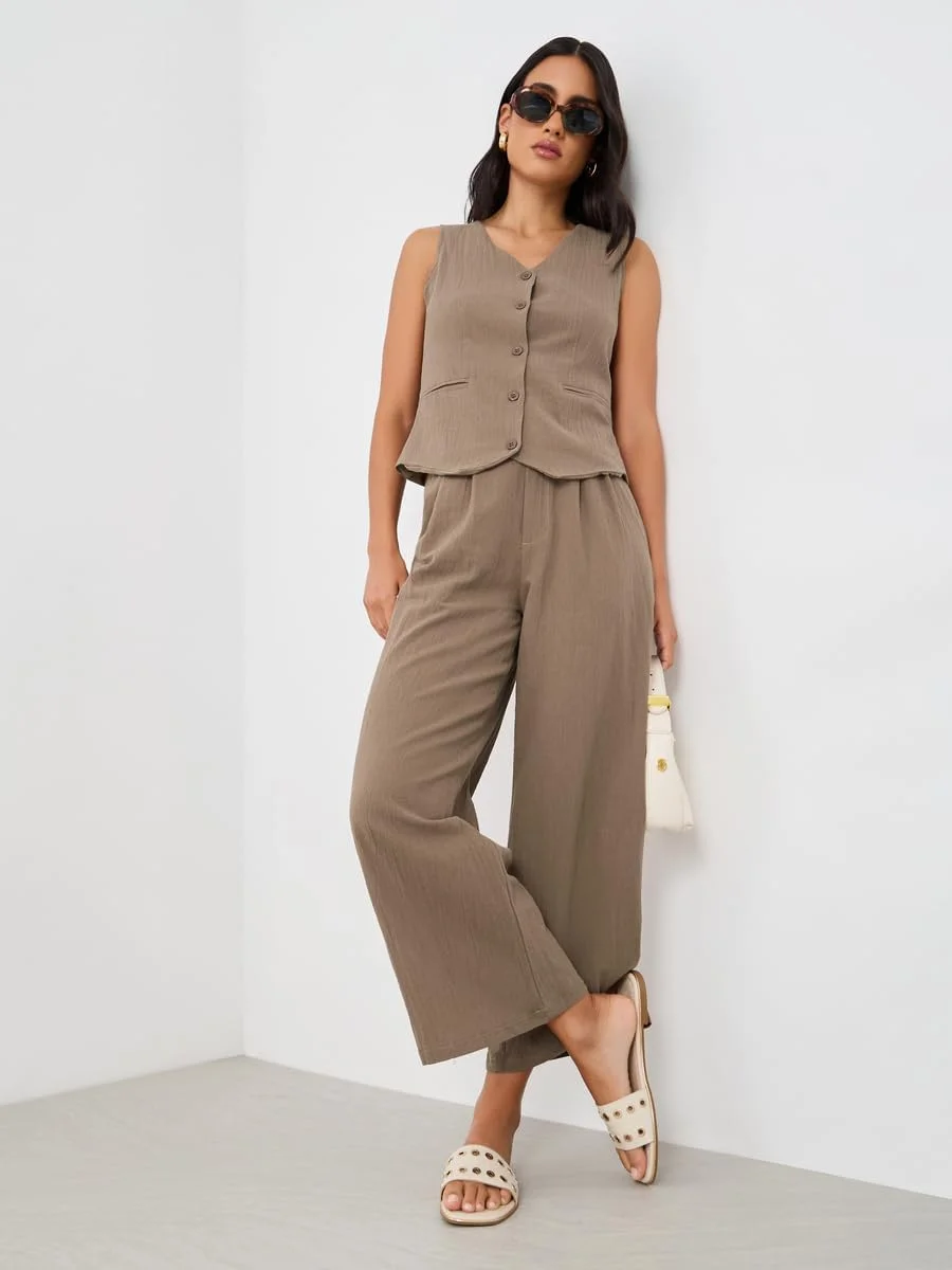 شلوار زنانه استایلی، کمر کشی، فاق متوسط و پاچه گشاد