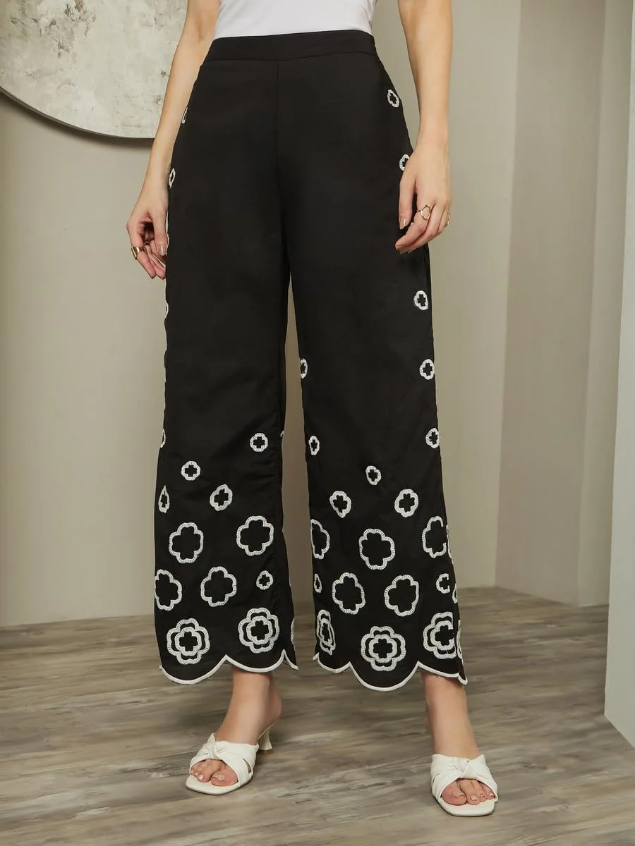 شلوار زنانه استایلی با طرح شیفلی و پاچه گشاد