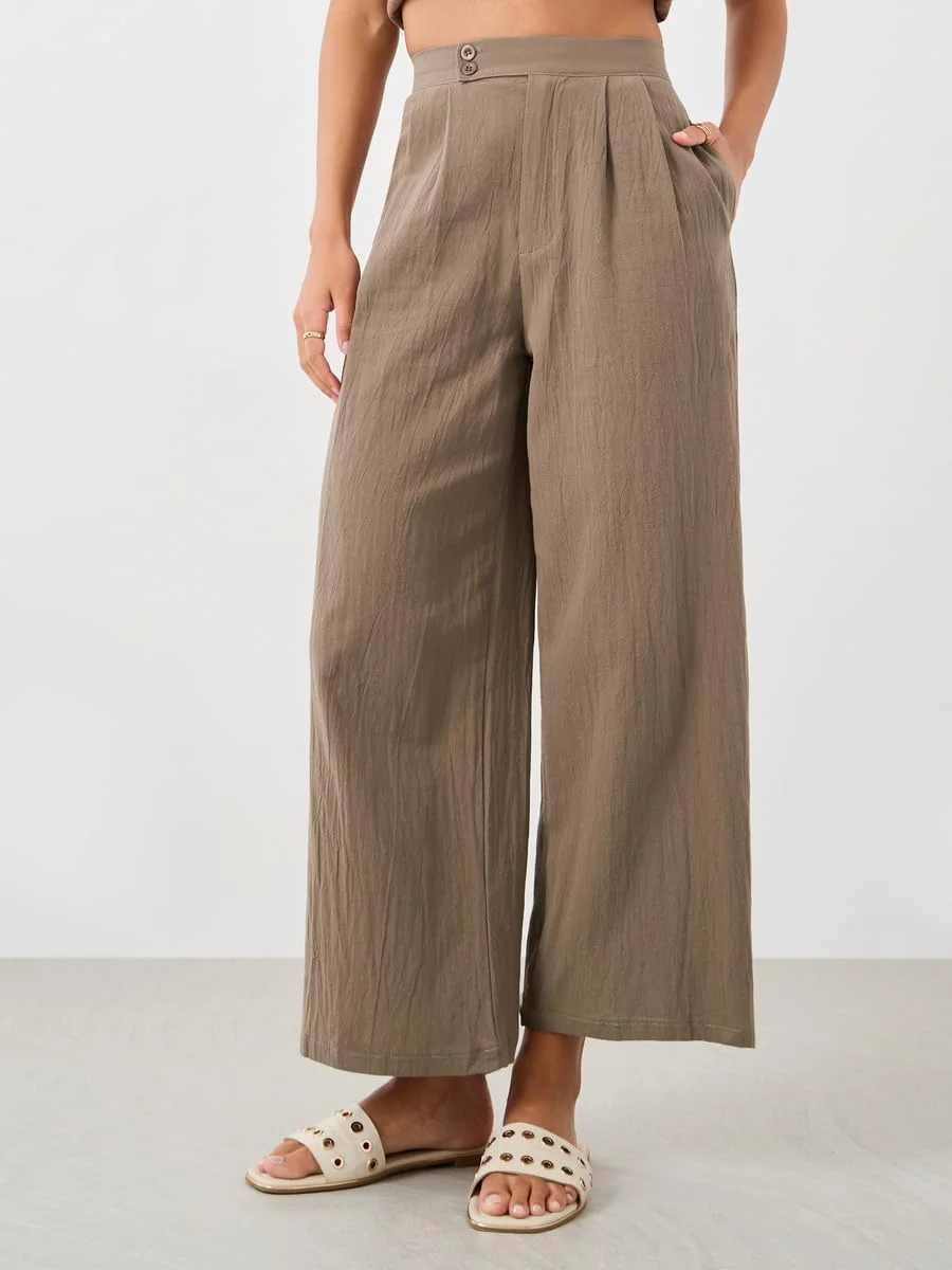 شلوار زنانه استایلی، کمر کشی، فاق متوسط و پاچه گشاد