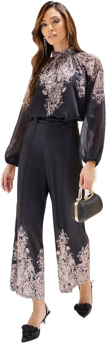 شلوار لینن زنانه استایلی با طرح چاپی و پاچه گشاد