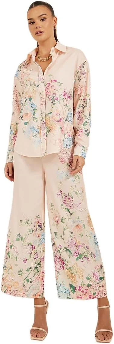 شلوار زنانه استایلی با طرح گل و پاچه گشاد و بند تنظیم