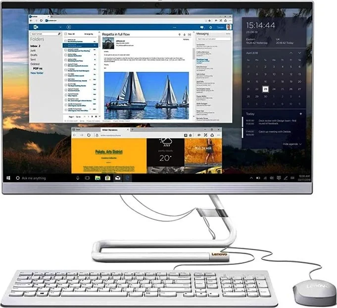 کامپیوتر رومیزی لمسی 23.8 اینچی FHD لنوو AIO 3، پردازنده Intel Core i7 10700T، رم 8 گیگابایتی، هارد دیسک 1 ترابایتی، گرافیک 2 گیگابایتی، همراه با صفحه کلید و ماوس، DOS، سفید | F0EU00ARAX
