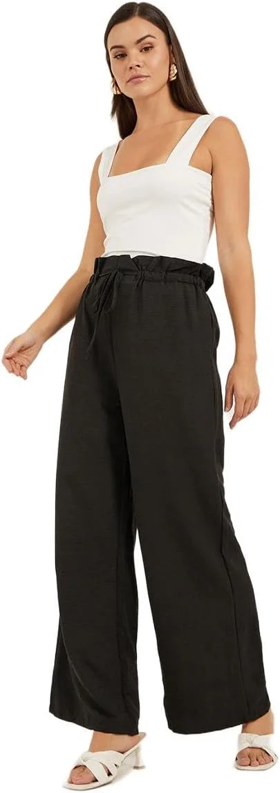 شلوار زنانه استایلی با فاق متوسط و پاچه گشاد به همراه بند