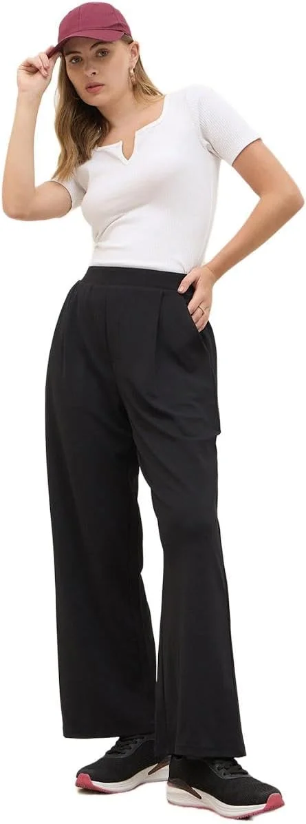 شلوار زنانه استایلی با فاق متوسط و پاچه گشاد و کمر کشی شلوار زنانه استایلی با فاق متوسط و پاچه گشاد و کمر کشی