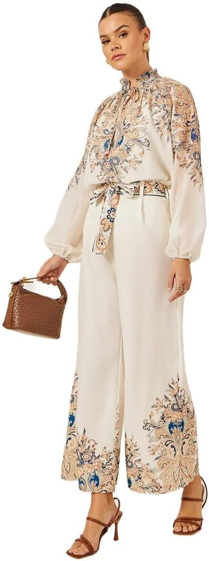 شلوار زنانه استایلی، طرح چاپی، پلیسه دار و پاچه گشاد