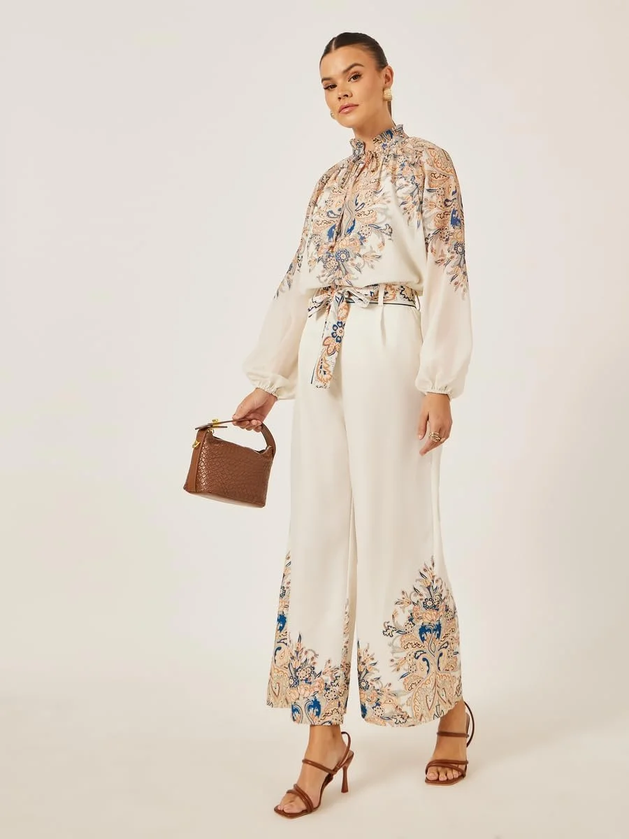 شلوار زنانه استایلی، طرح چاپی، پلیسه دار و پاچه گشاد