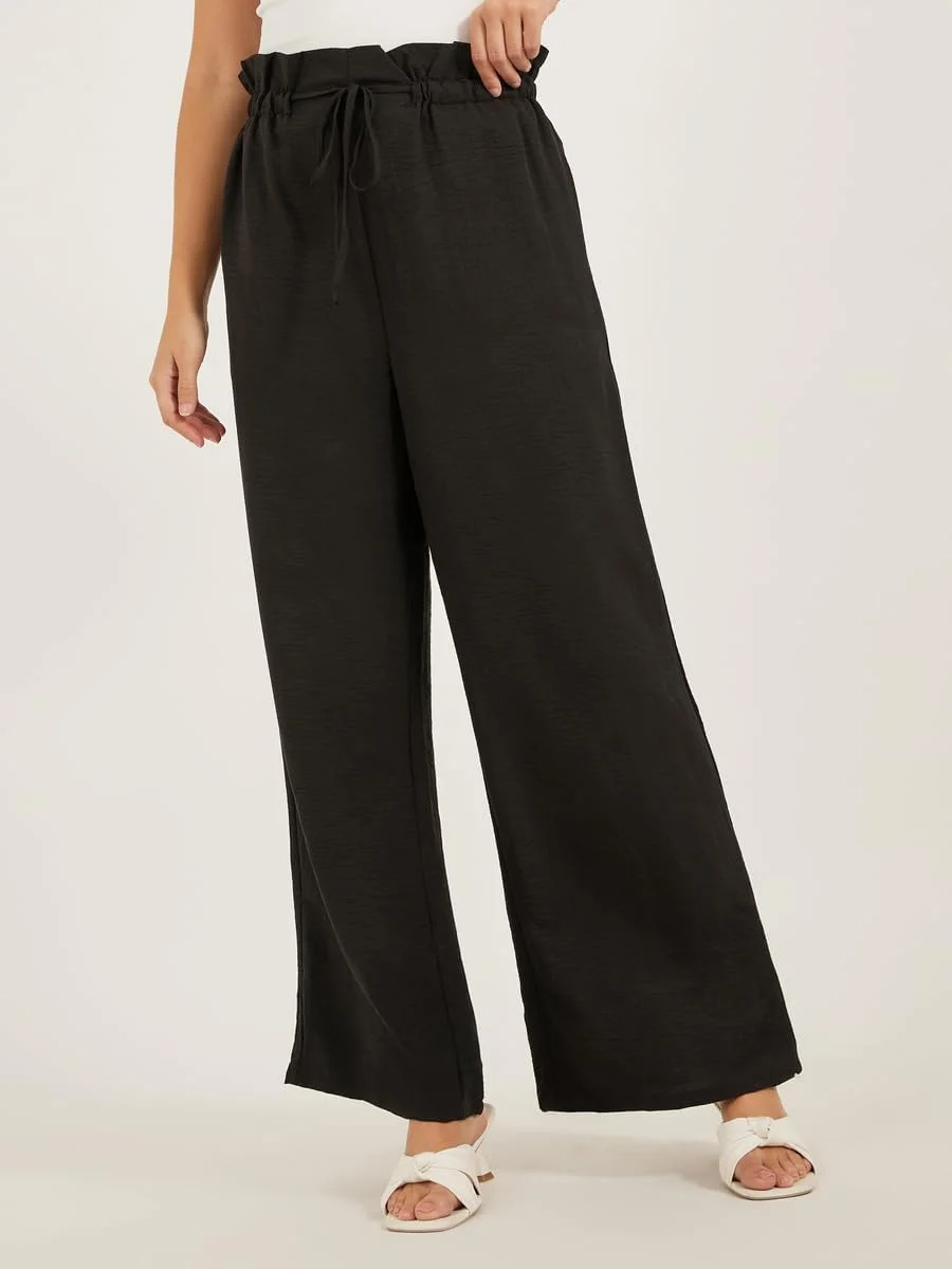 شلوار زنانه استایلی با فاق متوسط و پاچه گشاد به همراه بند