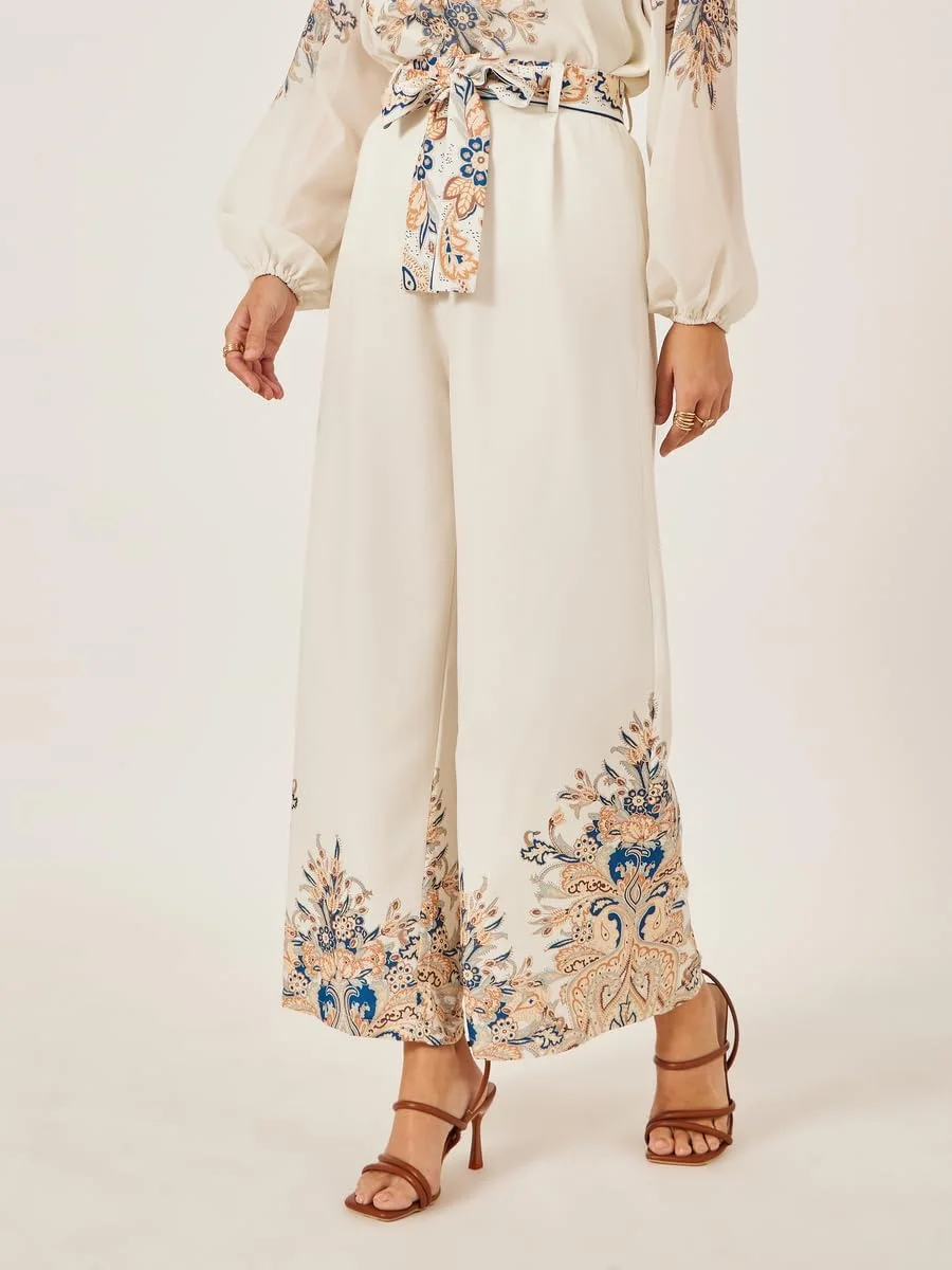 شلوار زنانه استایلی، طرح چاپی، پلیسه دار و پاچه گشاد