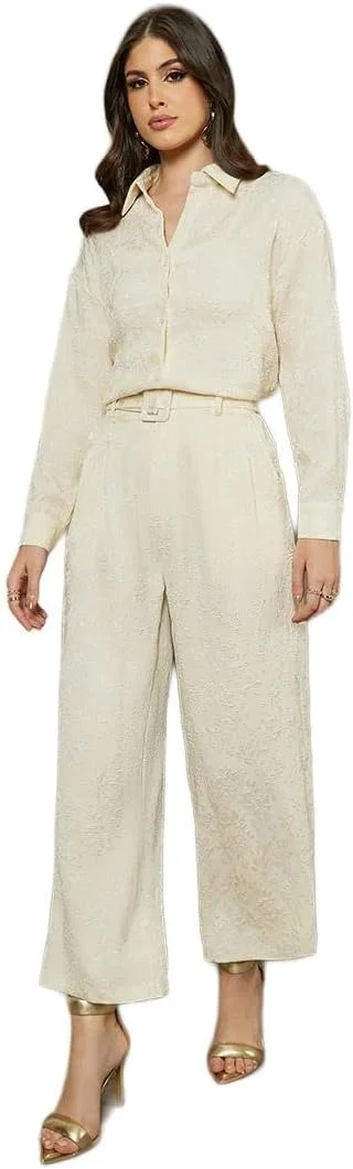 شلوار زنانه استایلی، فاق متوسط، پاچه گشاد، طرح ژاکارد و کمربند دار شلوار زنانه استایلی، فاق متوسط، پاچه گشاد، طرح ژاکارد و کمربند دار