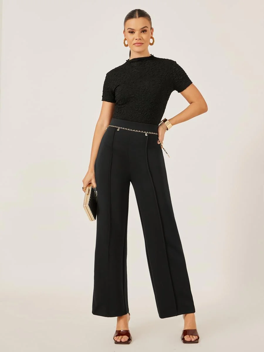 شلوار بافتنی زنانه استایلی مدل دمپا گشاد با جزئیات پینتاک شلوار بافتنی زنانه استایلی مدل دمپا گشاد با جزئیات پینتاک