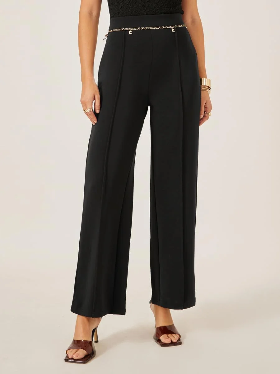 شلوار بافتنی زنانه استایلی مدل دمپا گشاد با جزئیات پینتاک شلوار بافتنی زنانه استایلی مدل دمپا گشاد با جزئیات پینتاک