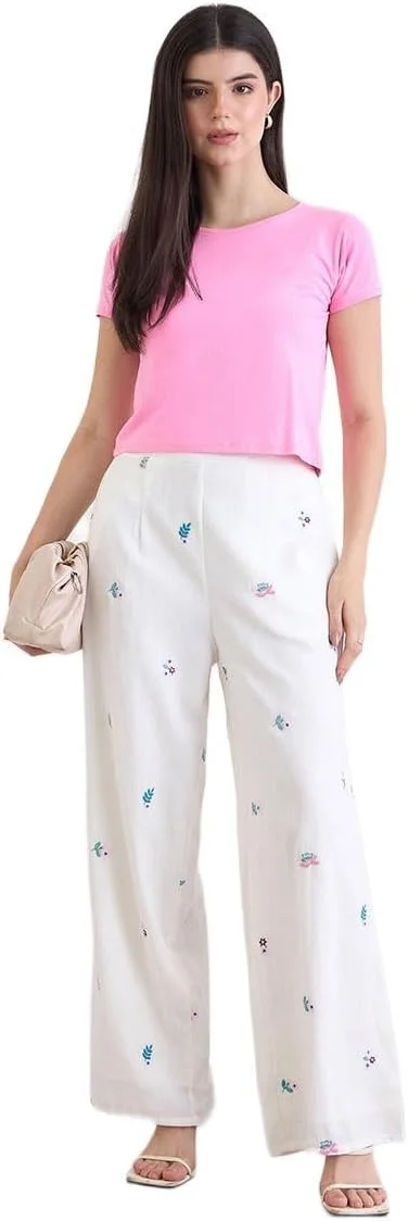 شلوار زنانه استایلی آف وایت گشاد با گلدوزی