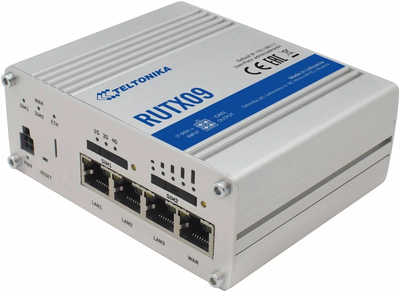 روتر سلولی صنعتی Teltonika RUTX09 LTE Cat6، سرعت 300 مگابیت بر ثانیه، Failover خودکار دو سیم کارت، 4 پورت گیگابیتی اترنت، GNS، VPN امن | RUTX09