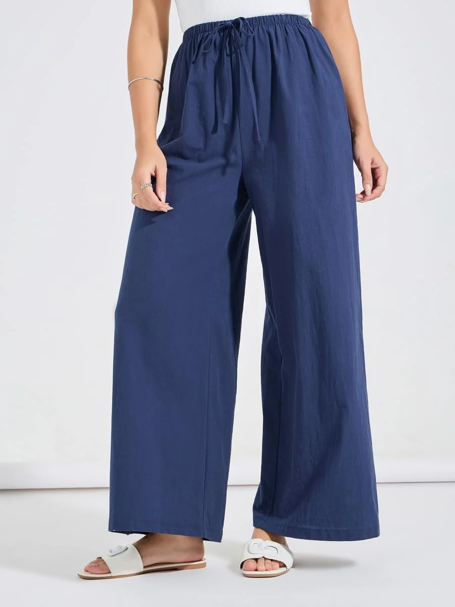 شلوار زنانه استایلی، مدل پاچه گشاد ساده با بند