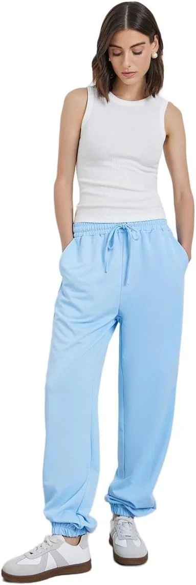 شلوار جاگر زنانه استایلی آبی مدل آزاد با مچ کشی