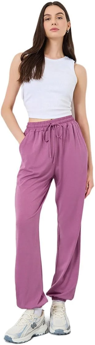 شلوار جاگر زنانه استایلی، پاچه گشاد، بنفش