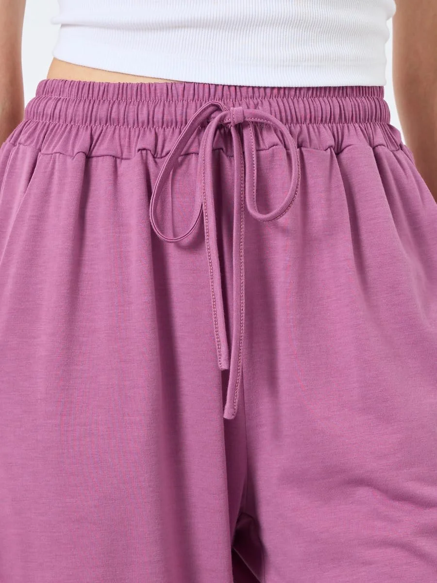 شلوار جاگر زنانه استایلی، پاچه گشاد، بنفش