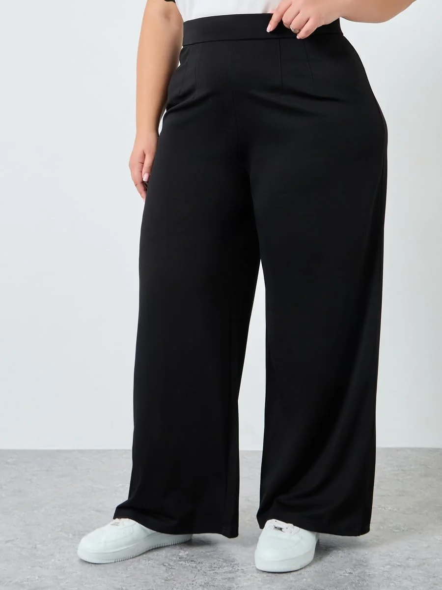 شلوار زنانه سایز بزرگ استایلی، پاچه گشاد مشکی