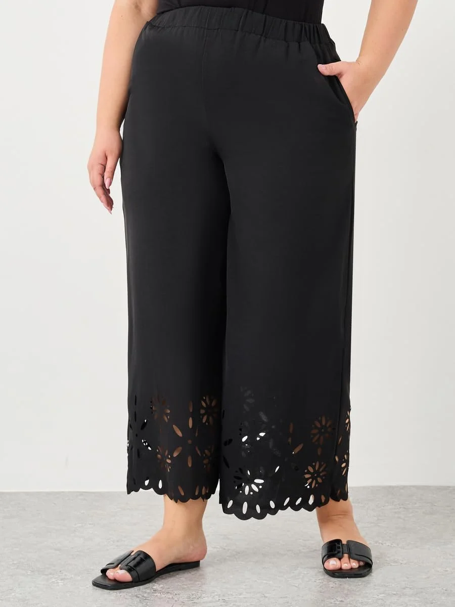 شلوار زنانه استایلی پلاس سایز بزرگ با پاچه گشاد و برش دار