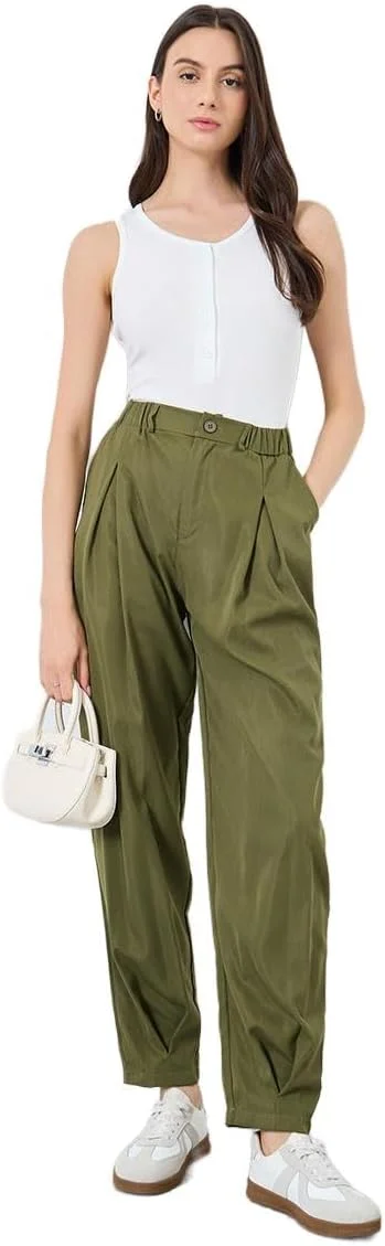 شلوار زنانه استایلی، مدل پاچه گشاد، خاکی