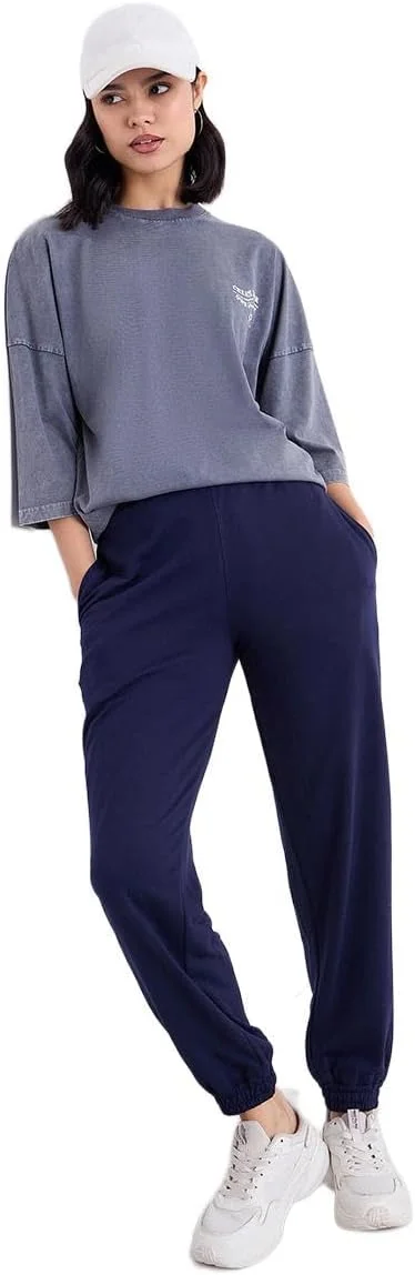 شلوار جاگر زنانه استایلی، سرمه ای، مدل آزاد